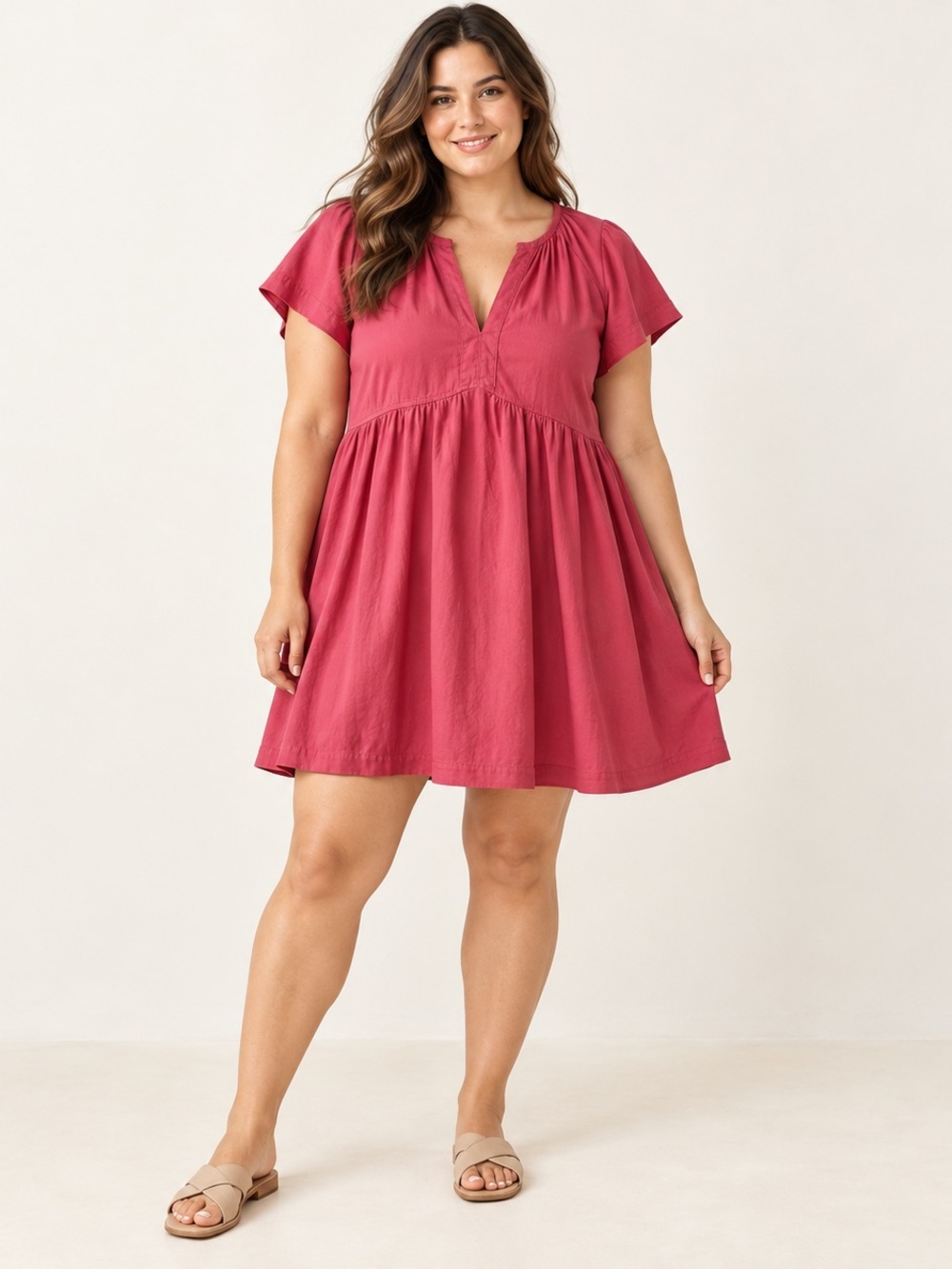 Universal Thread Pink Linen Blend Babydoll Mini Dress Women’s L Boho